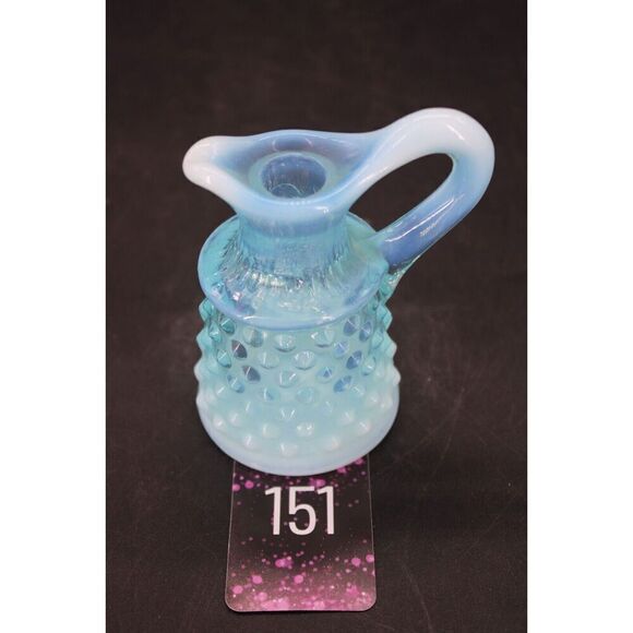 Fenton Blue Opalescent Hobnail Oil Cruet Mini Pitcher Clear No Stopper - Picture 1 of 9
